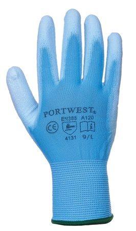 Pracovní rukavice máčené na dlani a prstech v polyuretanu, velikost 7, modré