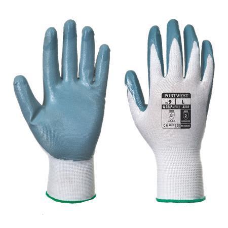 Ochranné rukavice, "Flexo Grip", šedo-bílá, nitril, velikost L