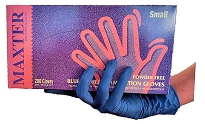 Ochranné rukavice, modrá, jednorázové, nitrilové, vel. S, 200 ks, nepudrované