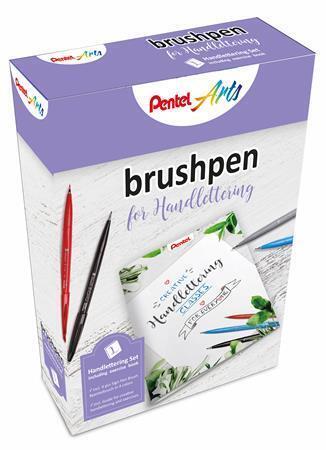 Štětcová pera "Brush Sign", sada 4 barev, s průvodcem, PENTEL SES15/4-SET