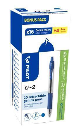 Gelové pero "G-2, Bonus Pack", modrá + náplň, 0,25 mm, stiskací mechanismus, PILOT BL-G2-5-20L
