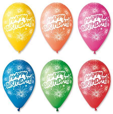 Balónek, Happy Birthday, ohňostroj, 30 cm