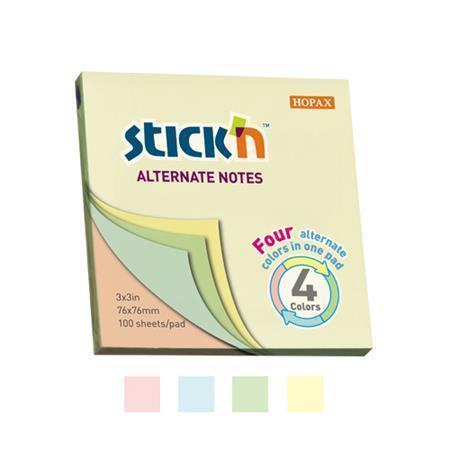 Samolepicí bloček, pastelové barvy, 76x76 mm, 100 listů, STICK N 21821