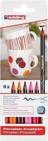 Štětcový popisovač na porcelán "4200 Warm color", sada 6 různých barev, EDDING 7580206001