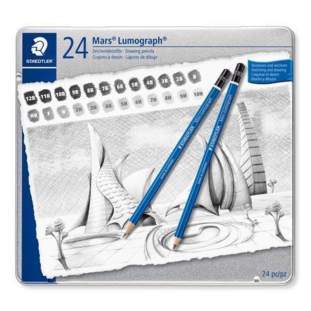 Grafitové tužky "Mars® Lumograph® 100", 24 tvrdostí, šestihranná, umělecká, STAEDTLER 100 G24
