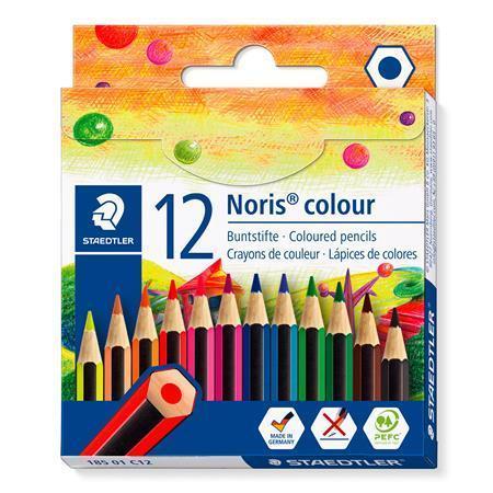 Barevné pastelky "Noris Colour 185", 12 různých barev, šestihranné, krátké, STAEDTLER 185 01 C12