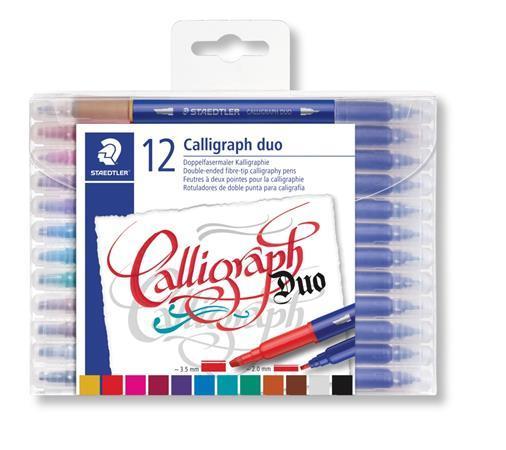 Kaligrafické popisovače "Calligraph Duo", sada, 12 barev, 2,0/3,5 mm, oboustranné, STAEDTLER