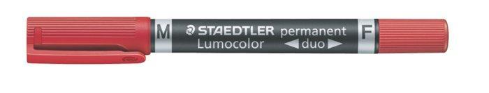 Permanentní popisovač "Lumocolor 348 Duo", červená, kuželový hrot, F/M, oboustranný, STAEDTLER