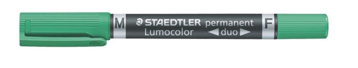 Permanentní popisovač "Lumocolor 348 Duo", zelená, kuželový hrot, F/M, oboustranný, STAEDTLER