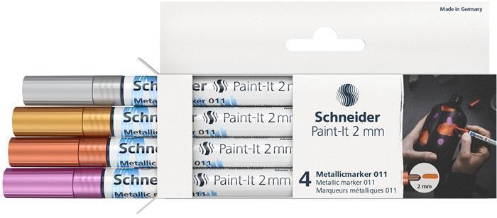 Akrylové popisovače "Paint-It 011", 4 kovové barvy, 2 mm, SCHNEIDER ML01111501