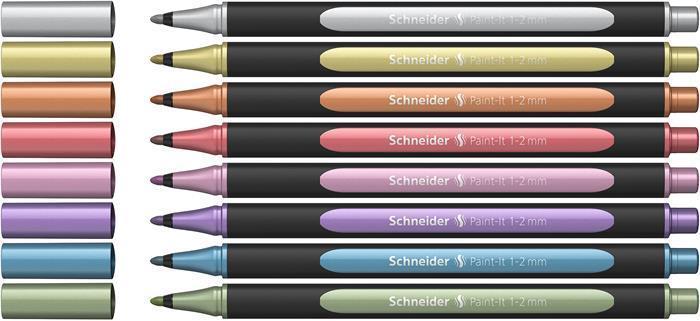 Akrylový popisovač "Paint-It 020", 8 různých kovových barev, sada, 1-2 mm, SCHNEIDER ML02011502
