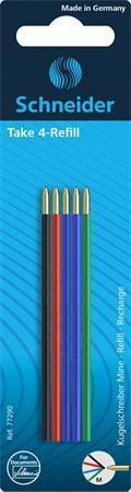 Refill ballpoint pen, 0,5 mm, SCHNEIDER "Take 4" in 4 assorted colours