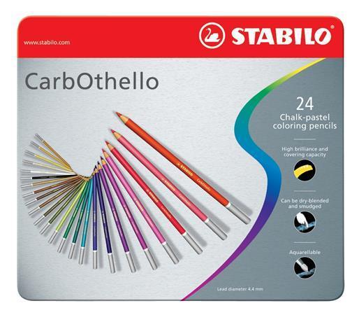 Křídové pastelové barevné pastelky "CarbOthello", sada, 24 barev, kulaté, kovová krabička, STABILO