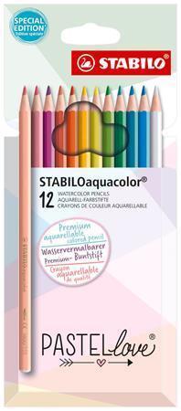 Sada akvarelových pastelek "Aquacolor Pastellove", 12 různých barev, STABILO 1612/7