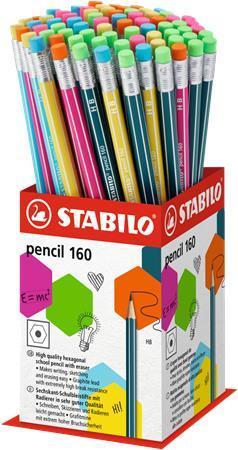 Grafitová tužka "160", displej/72 ks, s gumou, HB, šestihranná, STABILO