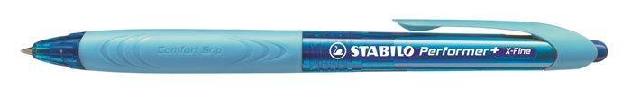 Kuličkové pero "Performer+", modré tělo, 0,38m, stiskací mechanismus, STABILO, modrý ink.