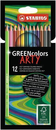 Pastelky "GreenColors ARTY", 12 různých barev, šestihranná, STABILO