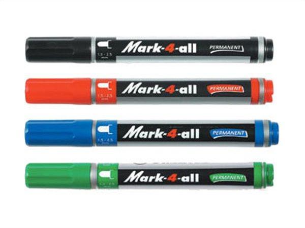 Permanentní popisovač "Mark-4-all", černá, 1,5-2,5mm, kuželový hrot, STABILO
