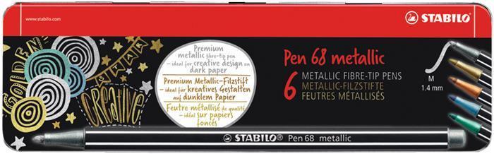 Sada fixů "Pen 68 metallic", 6 různých barev, METAL BOX, 1 mm, STABILO