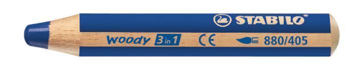 Barevná pastelka "Woody", ultramarine, 3v1 – pastelka, vodovka, voskovka, STABILO