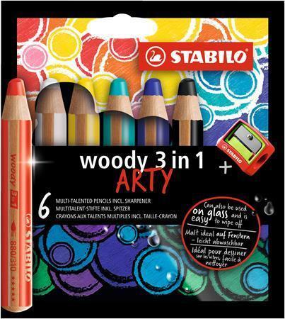 Barevné tužky "Woody ARTY 3 in 1", 6 různých barev, kulatá, silná, STABILO