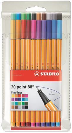 Linery "Point 88 Bigpoint", 20 různých barev, sada, 0,4 mm, STABILO