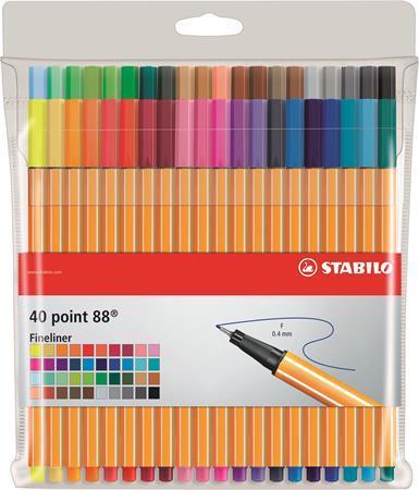 Linery "Point 88", sada, 40 různých barev, 0,4 mm, STABILO 