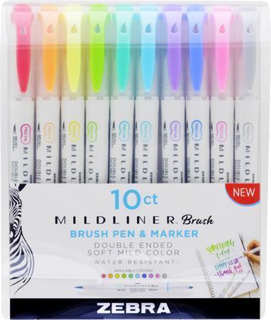 Štětcové fixy "Mildliner Brush & Marker", 10 barev, oboustranný, ZEBRA 79101