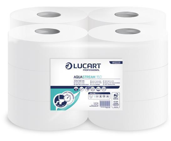 Toaletní papír "Aquastream 150", bílá, 2-vrstvý, jumbo role, průměr 19 cm, 150 m, LUCART