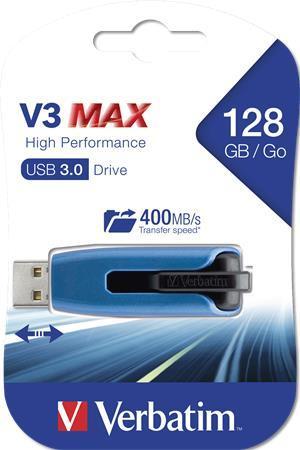 USB flash disk "V3 MAX", černá-modrá, 128GB, USB 3.0, 175/80 MB/sec, VERBATIM