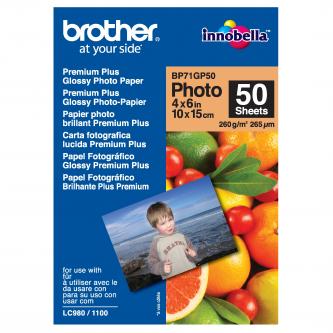 Brother Premium Glossy Photo Paper, foto papír, lesklý, bílý, 10x15cm, 4x6", 260 g/m2, 50 ks, BP71GP50, inkoustový