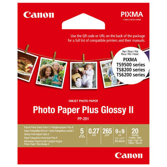 Canon Photo Paper Plus II, foto papír, lesklý, čtvercový, bílý, PIXMA TS9500, TS8200 a TS6200, 8.89x8.89cm, 3.5x3.5&quot;, 265 g/m2, 20