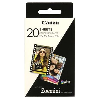 Canon ZINK Photo Paper, foto papír, bez okrajů typ lesklý, Zero Ink typ bílý, 5x7,6cm, 2x3", 20 ks, 3214C002, termální