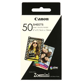 Canon ZINK Photo Paper, foto papír, bez okrajů typ lesklý, Zero Ink typ bílý, 5x7,6cm, 2x3", 50 ks, 3215C002, termální