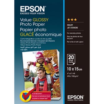 Epson Value Glossy Photo Paper, foto papír, lesklý, bílý, 10x15cm, 183 g/m2, 20 ks, C13S400037, inkoustový