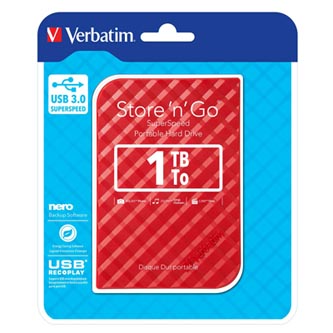 Verbatim externí pevný disk, Store,n,Go, 2.5&quot;, USB 3.0, 1TB, 1000GB, 53203, červený