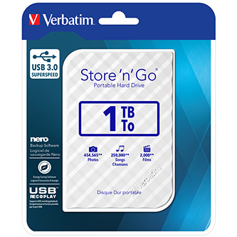 Verbatim Přenosný pevný disk Store ´n´ Go, 2,5&quot;, USB 3.0, 1TB, 1000GB, 53206, bílý