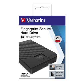 Verbatim externí pevný disk, Fingerprint Secure HDD, 2.5&quot;, USB 3.1 Gen (3.0), 2TB, 53651, černý, 256-bit AES