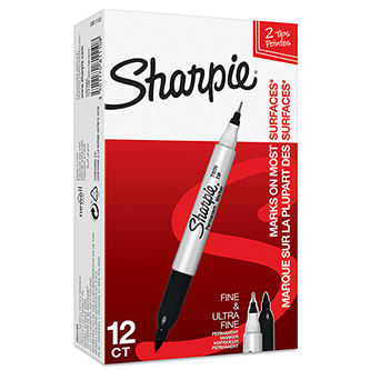 Sharpie, popisovač twin tip, černý, 12ks, 0.5/0.9mm, permanentní