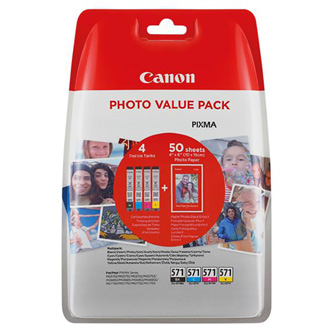 Canon originální ink CLI-571 C/M/Y/BK photo value pack, black/color, 0386C007, Canon 4-pack C/M/Y/K + paper PIXMA MG5750, MG6850, 