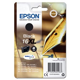 Epson originální ink C13T16314012, T163140, 16XL, black, 12.9ml, Epson WorkForce WF-2540WF, WF-2530WF, WF-2520NF, WF-2010