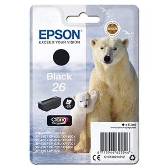 Epson originální ink C13T26014012, T260140, black, 6,2ml, Epson Expression Premium XP-800, XP-700, XP-600