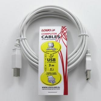 Kabel USB (2.0), USB A M- USB B M, 3m, šedý, Logo