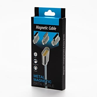 Kabel USB (2.0), USB A M- magnetické koncovky (typ C+lighting+USB micro B), 1m, kulatý, opletený, stříbrný, magnetické koncovky
