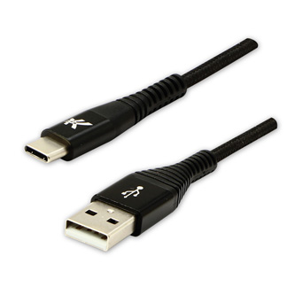 Kabel USB (2.0), USB A M- USB C M, 1m, 480 Mb/s, 5V/3A, černý, Logo, box, nylonové opletení, hliníkový kryt konektoru