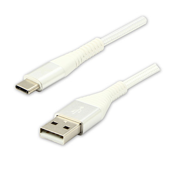 Kabel USB (2.0), USB A M- USB C M, 2m, 480 Mb/s, 5V/3A, bílý, Logo, box, nylonové opletení, hliníkový kryt konektoru