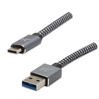 Kabel USB (3.2 gen 1), USB A M- USB C M, 1m, 5 Gb/s, 5V/3A, šedý, Logo, box, kovové opletení, hliníkový kryt konektoru
