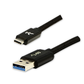Kabel USB (3.2 gen 1), USB A M- USB C M, 1m, 5 Gb/s, 5V/3A, černý, Logo, box, nylonové opletení, hliníkový kryt konektoru
