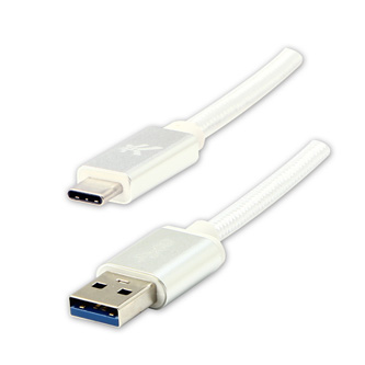 Kabel USB (3.2 gen 1), USB A M- USB C M, 2m, 5 Gb/s, 5V/3A, bílý, Logo, box, nylonové opletení, hliníkový kryt konektoru