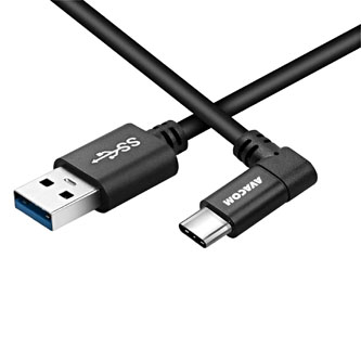 Kabel USB (2.0), USB A M- USB C M, 1.1m, kulatý, černý, Avacom, konektor v úhlu 90°